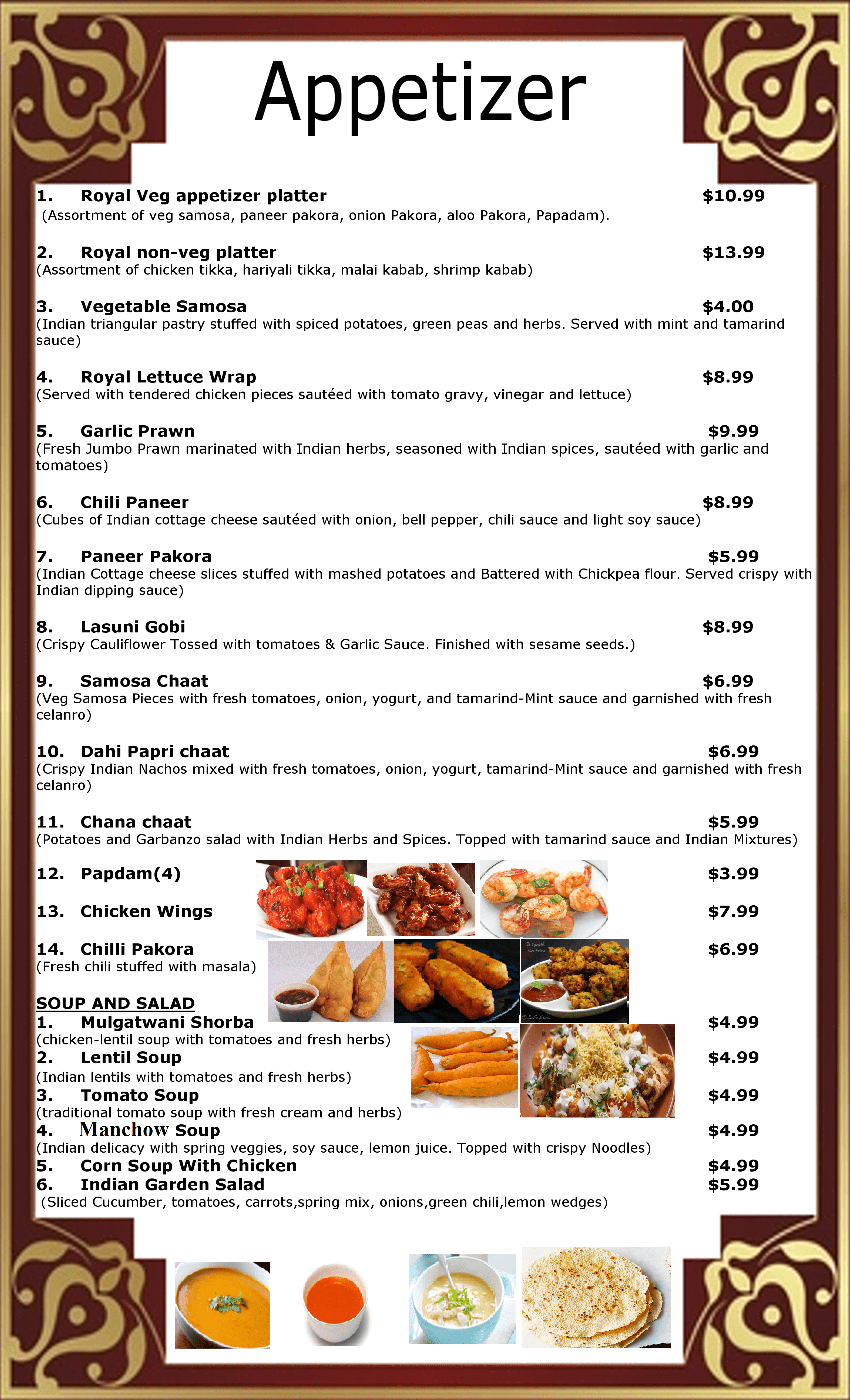 Menu Royal Indian Cuisine