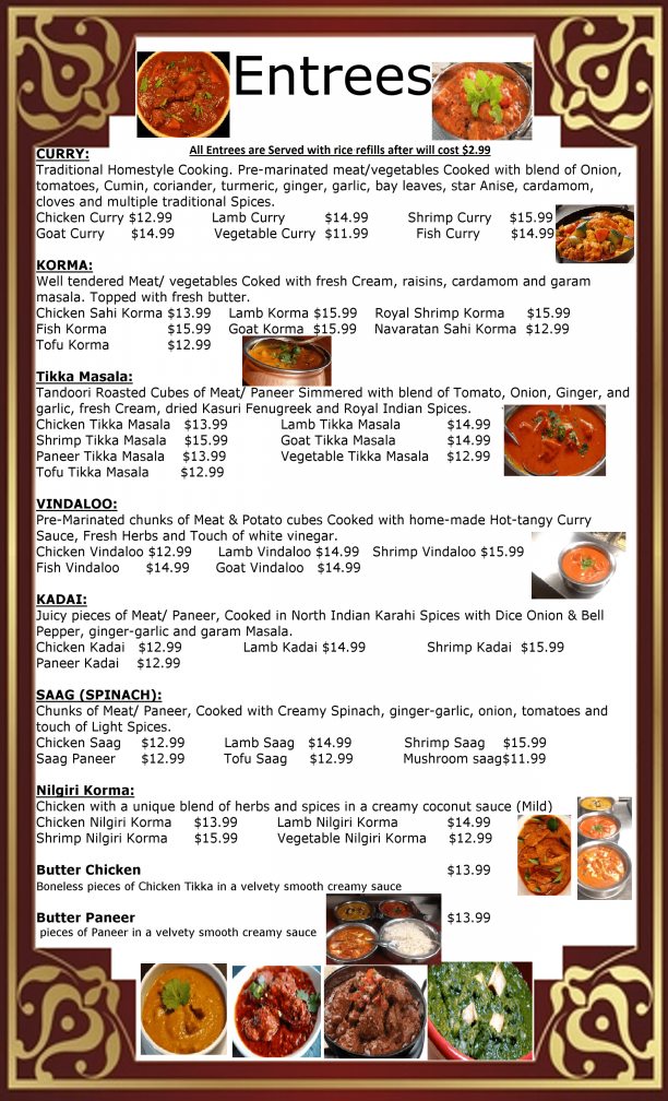 Menu Royal Indian Cuisine 507 258 7500